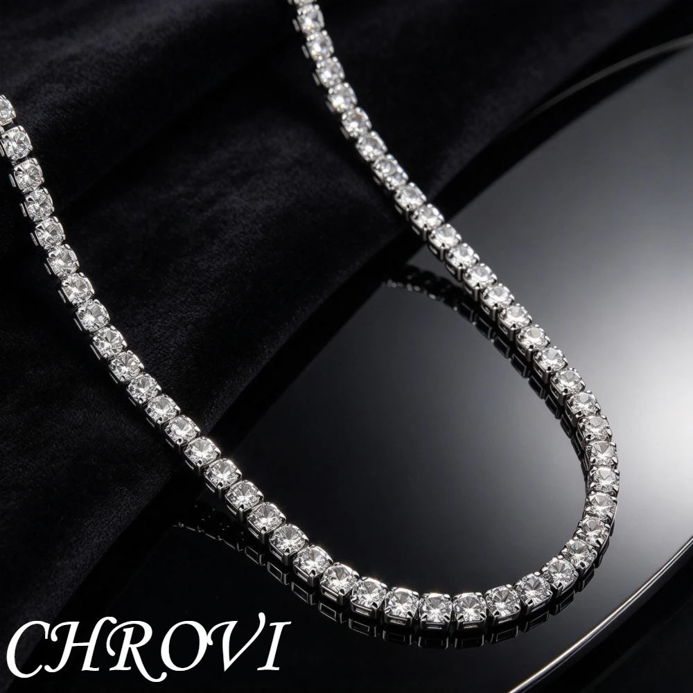 Luxury-lite 925 silver 40-50CM 4MM zirconium stone tennis necklace available for immediate purchase. Popular in Korea.