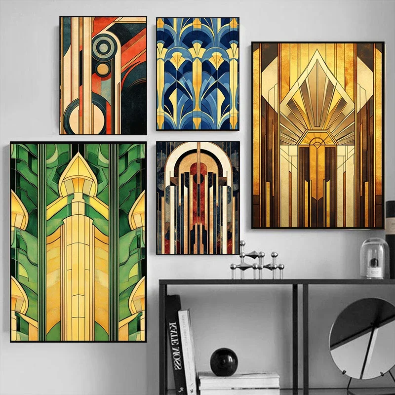Pôsteres minimalistas de construção de design, estilo art déco dos anos 1920, impressões modernas, pintura em tela, imagens de arte de parede, decoração de quarto de casa