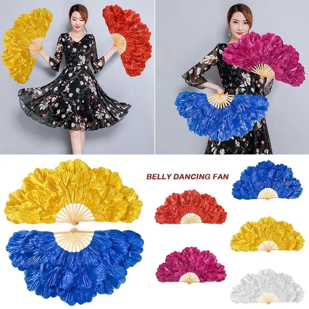 Portable Folding Belly Dancing Fan 38cm/45cm Long Imitation Peacock Silk Fans Peony Performance fan Square Dancing