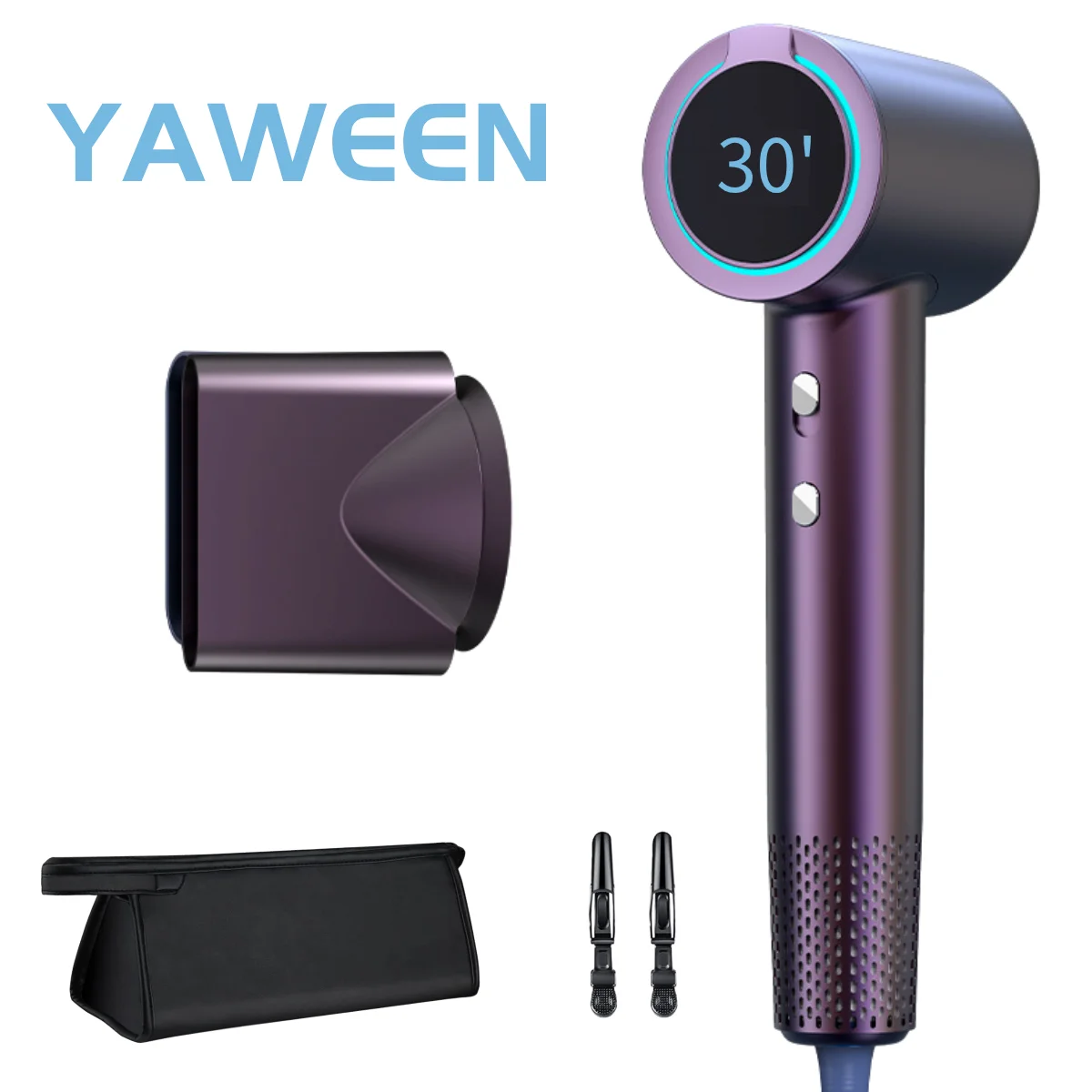

YAWEEN Высокоскоростной фен с отрицательными ионами, 110000 об/мин, профессиональный фен, малошумный светодиодный дисплей температуры, быстросохнущий