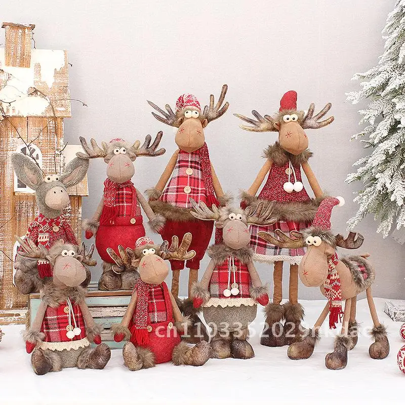 

New Christmas Decorations Red Fabric Stretchable Standing Elk Doll Gift Ornaments