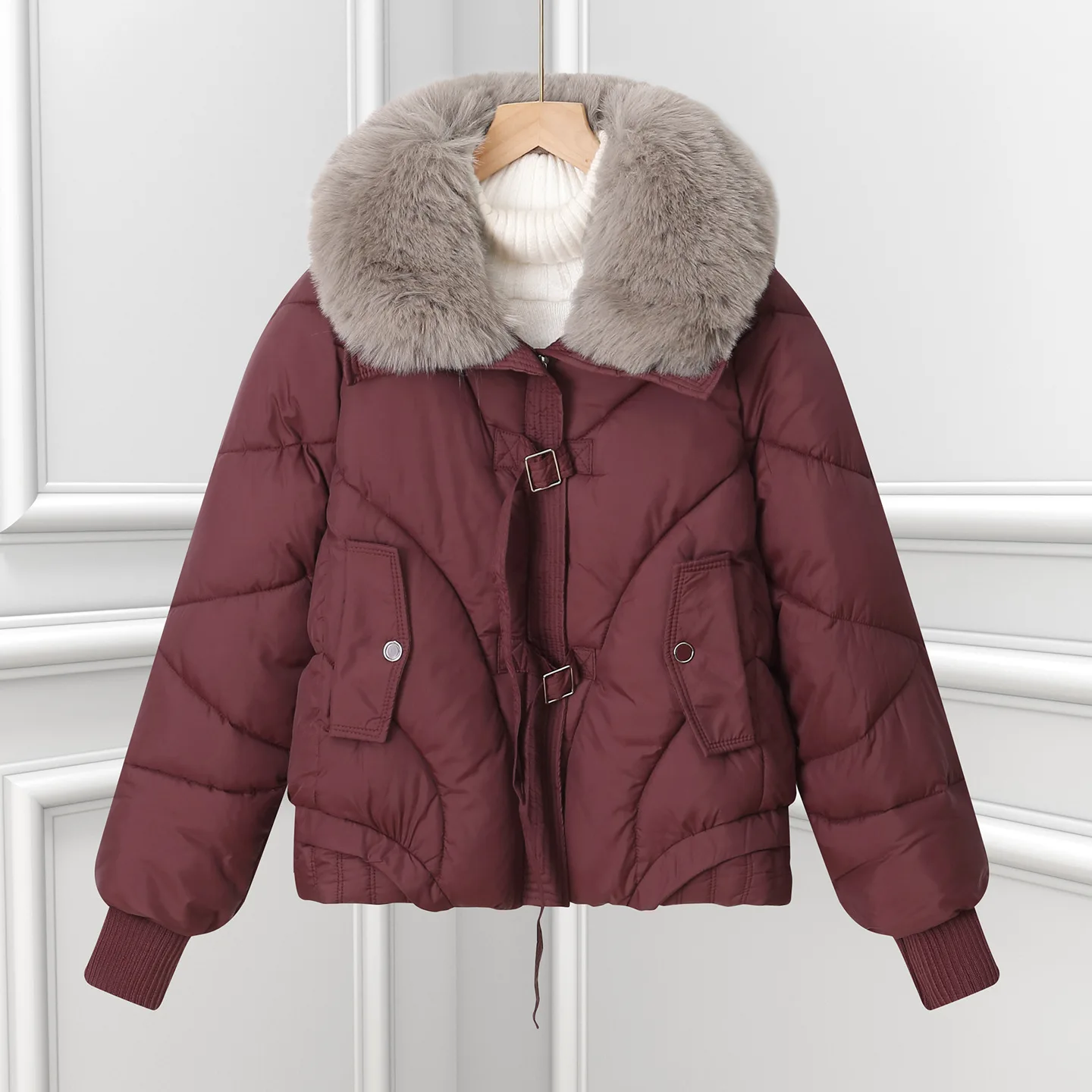 Women Parkas Korean Winter Down Cotton Jacket Coat 2026 New Fashion Faux Fur Collar Lapel Cotton Padded Jacket Female Outerwear