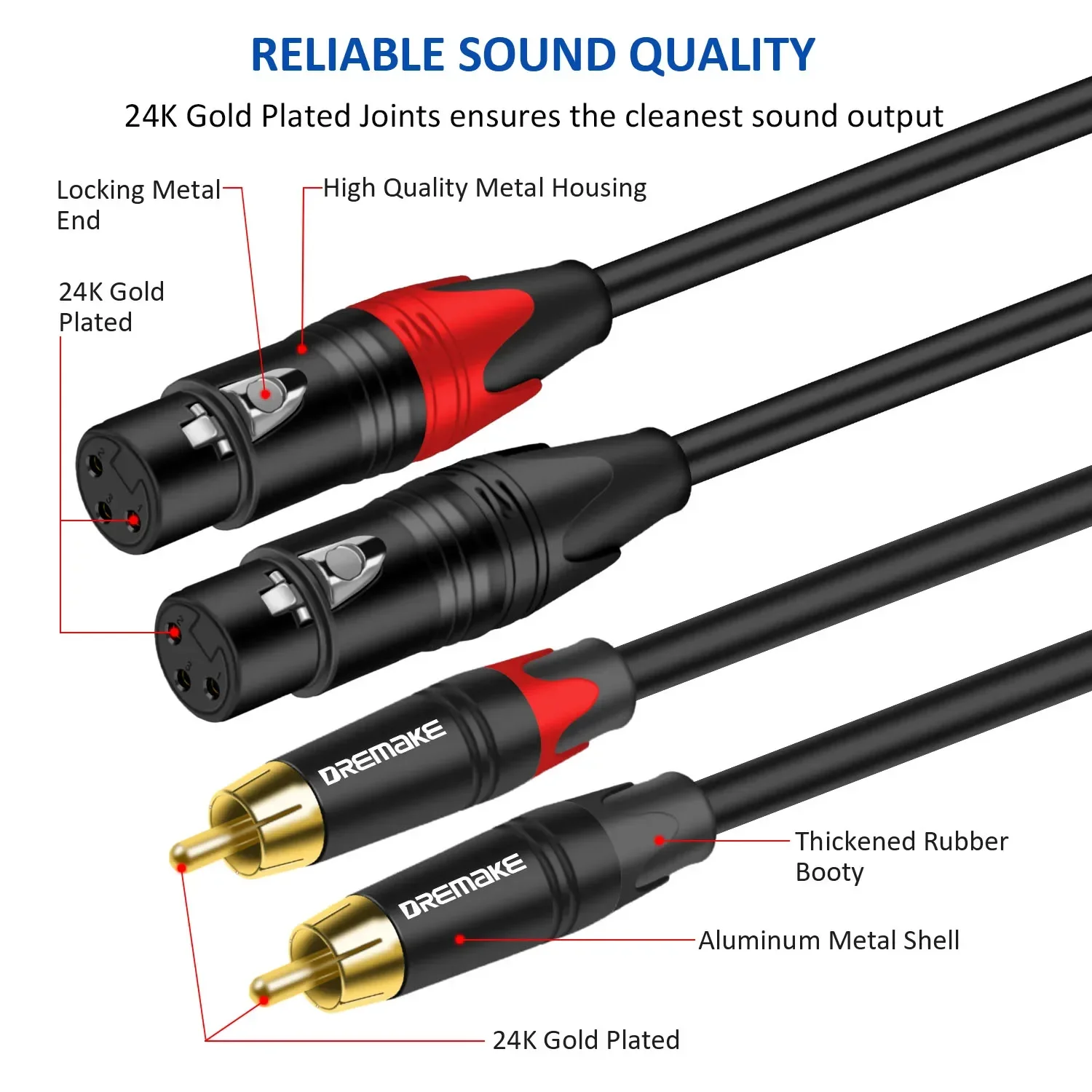 DREMAKE RCA do kabla Audio XLR podwójny wtyczka RCA do Dual XLR 3-Pin kabel mikrofonowy 2 XLR do 2 RCA radio HiFi kabel Patch przewód zasilający