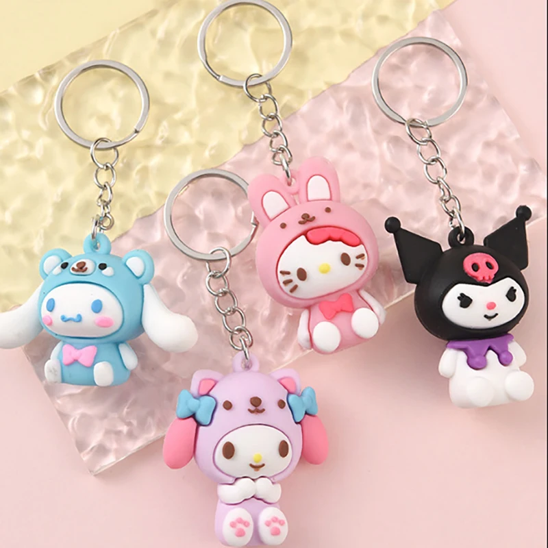 Cute Animated Cartoon Sanrio Keychain Kuromi Melody Cinnamoroll Silicone Keyring Backpack Accessories Decorations