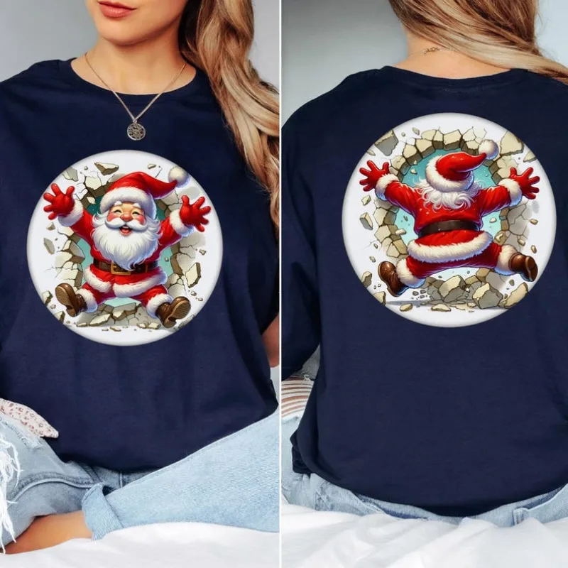 Santa Crash Weihnachts-Kapuzenpullover, lustiges Grafik-T-Shirt mit Aufdruck vorne und hinten, weich, bequem, Herbst-Winter-Baumwoll-T-Shirts für Damen