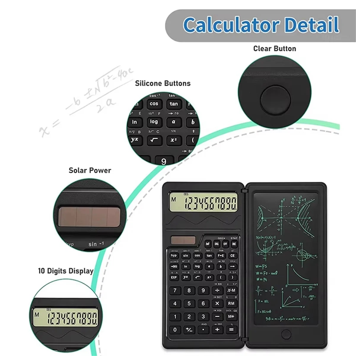 ABLG Solar Scientific Calculator with LCD Notepad Functions Professional Portable Foldable Calculator for Students
