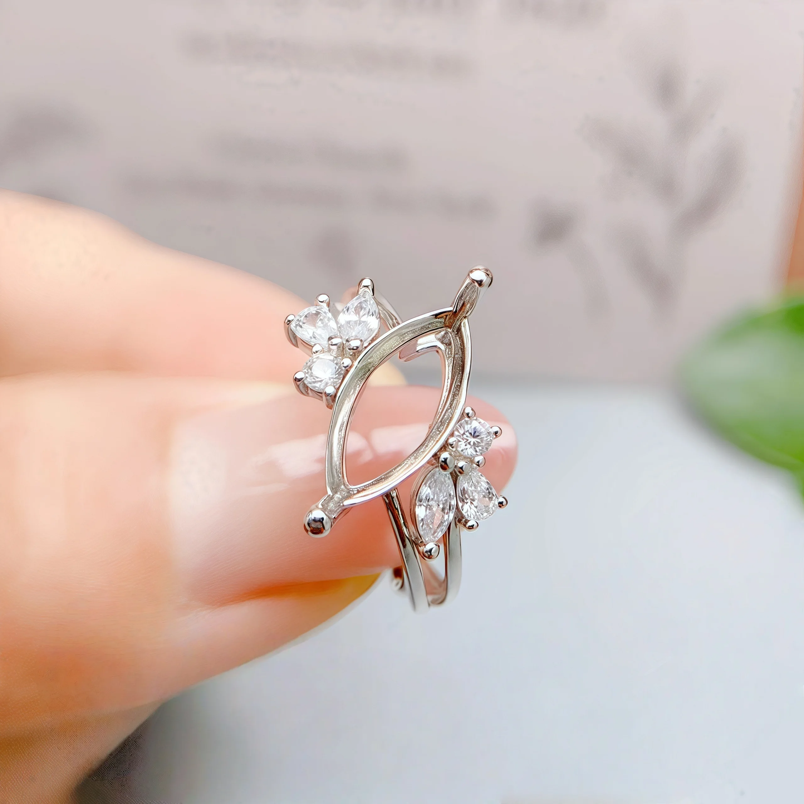 Setting 4*8/5*10/6*12mm Horse Eye Stone S925 Sterling Silver Ring Holder DIY Empty Support for Women Fine Fashion Charm Jewelry