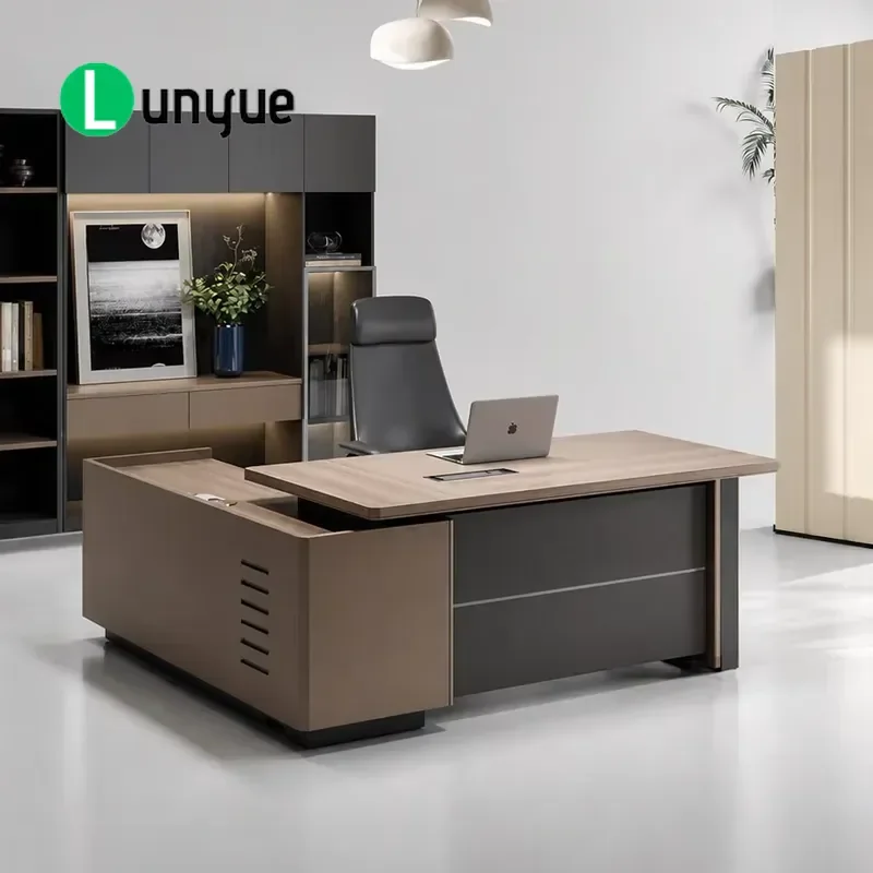 L Shaped Office Desk E0 Wood Light Luxury CEO Manager Administrative Table Modern Executive Workstation