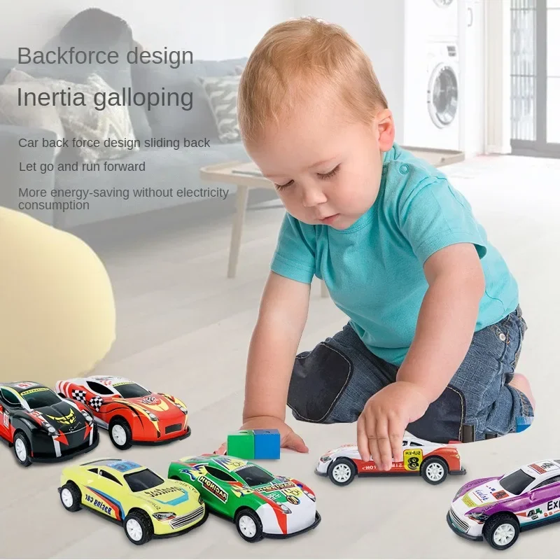 Kids Alloy Pull Back Car Toys Mini City Cartoon Inertia Racing Car Model Diecast Vehicle For Boys Girls Birthday Xmas Gift Bag