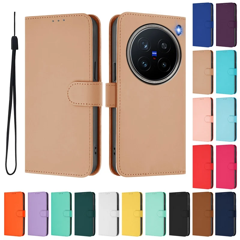 VivoX200Pro Cases For Vivo X200 Pro Wallet Leather Flip Cases vivox200pro Protective Card Slot Book Cover Solid Pattern Fundas