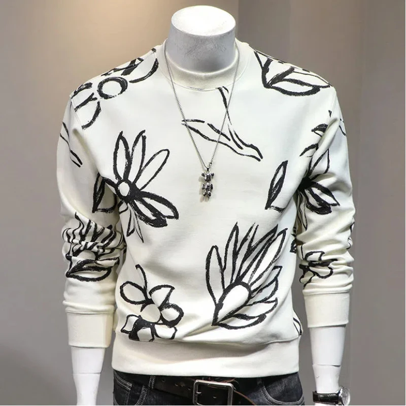 Men's Hoodie with Trendy and Fashionable Colors Round Neck Elastic Thin Design Long Sleeved Top Men's Clothing