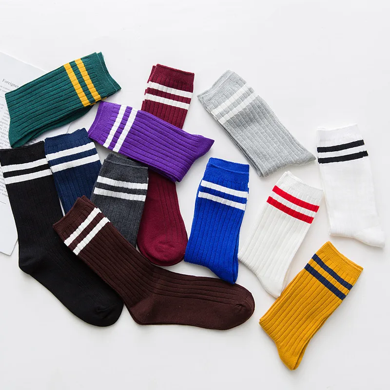 Women Fashion Striped Long Socks Japanese Style Korean Casual Sport Loose Pile Socks Street Skateboard Middle Tube Cotton Socks