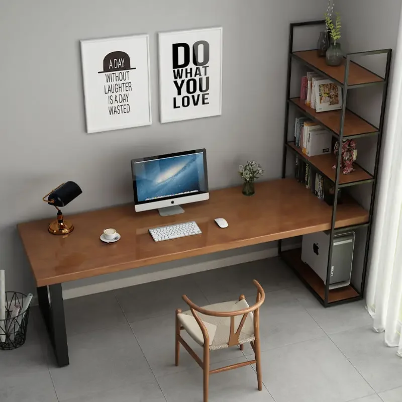 

American desk bookshelf integrated table writing desk household bedroom solid wood computer narrow table against the wall study