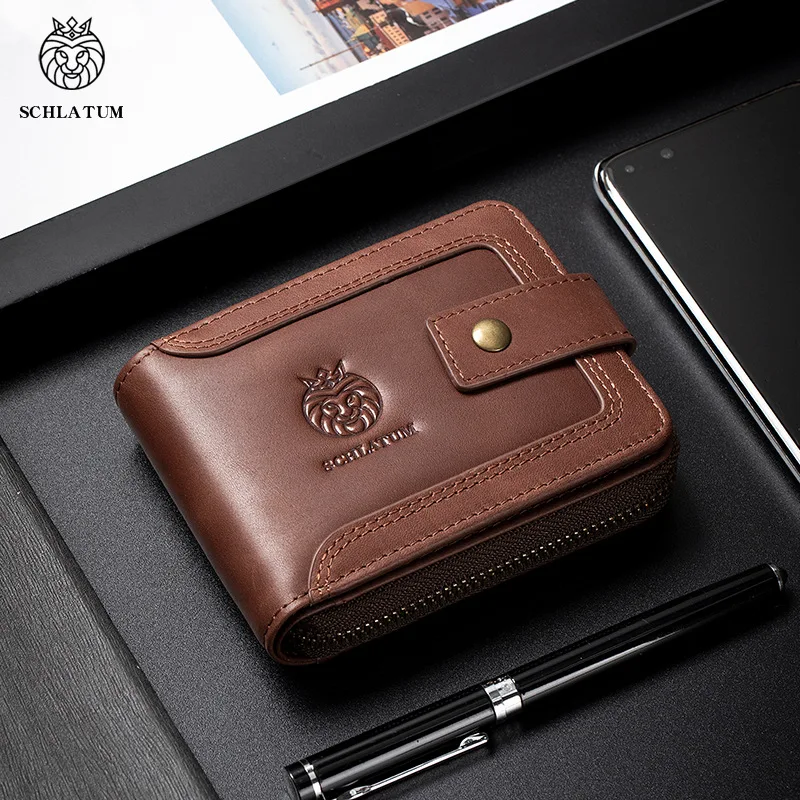 

Brand 100% cowhide RFID anti-theft brush horizontal wallet retro luxury men's short wallets multi-card slot coin purse