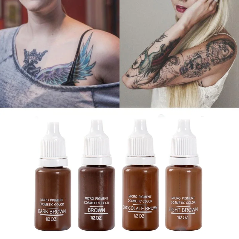 4 colors Black Permanent Makeup Micro pigments Set Tattoo Ink Cosmetic 15ml Kit For Tattoo Eyebrow Lip Make up Mixed color