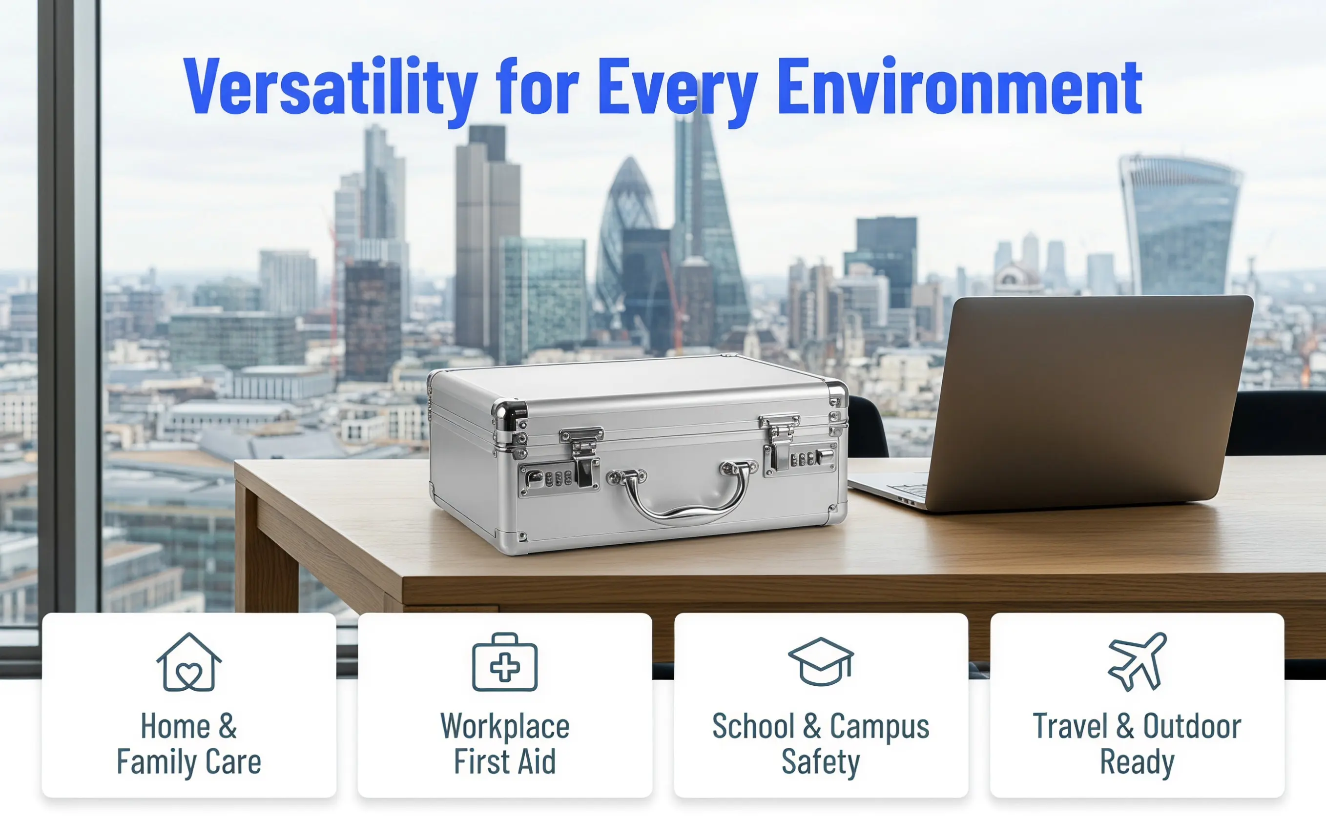 Aluminum Alloy Storage Box Lockable Portable Organizer Large Capacity Metal Case for Emergency Home Office Travel