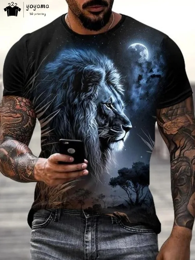 

Модная мужская футболка с изображением льва, новая летняя уличная мужская верхняя модная мужская футболка большого размера с рисунком, мужская одежда с круглым вырезом