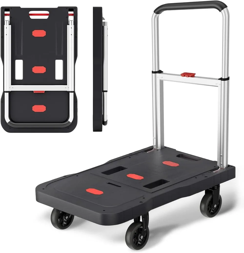 

Platform Hand Truck Portable Trolly - Fully Folded Compact Push Cart, 330lbs Capacity Heavy Duty Dolly Practical Handling Tools