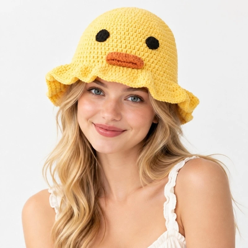 Adult Animal Character Bucket Hat with Visible Crochet Texture and Shaped for Costumes, Travel and Gatherings Y08E