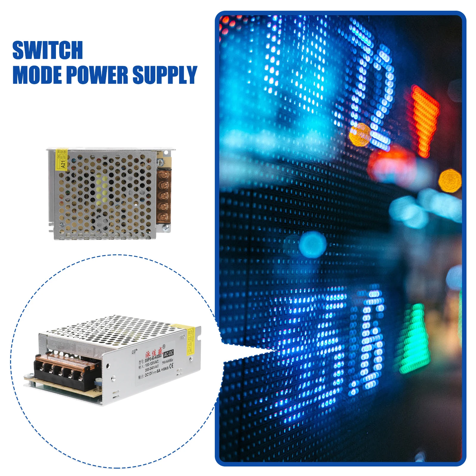 

12V5A Power Supply Switching DC LED Driver Shortage Overload Over Voltage Protection Stable Anti-Interference Supply for Strip