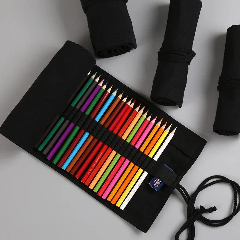 

Black Handmade Canvas Pencil Case with Large Capacity for Male and Female Sketching, Colored Pencil Curtain