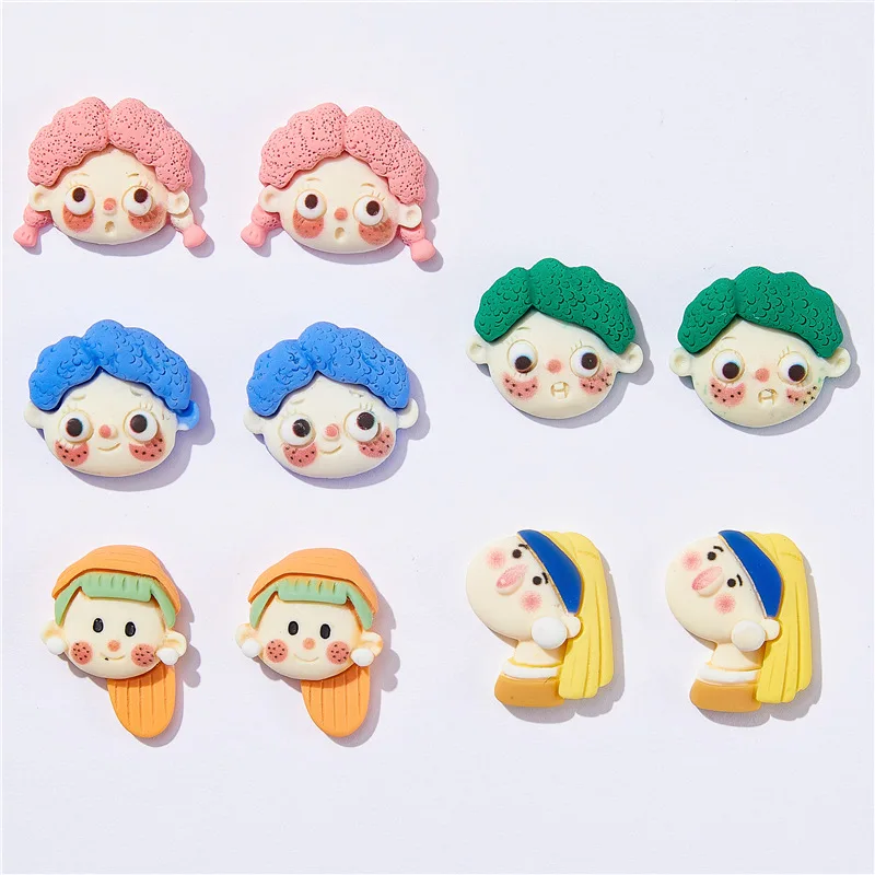 10pcs Cartoon Girl Boy Head Cabochons Flatback Embellishments Accesorios Kawaii Resin Deco Parts Jewelry Pendant Homemade Gift