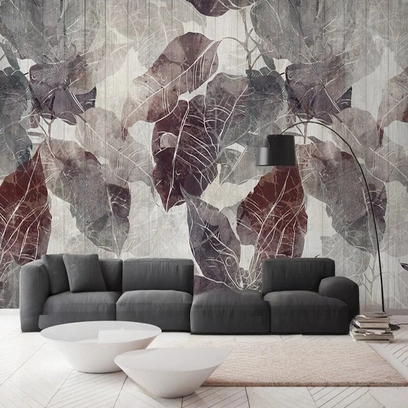 Peel and Stick Wallpaper Vintage Style Hand-painted Leaves Pattern Custom Wall Mural Wallpaper Covering for Living Room Bedroom