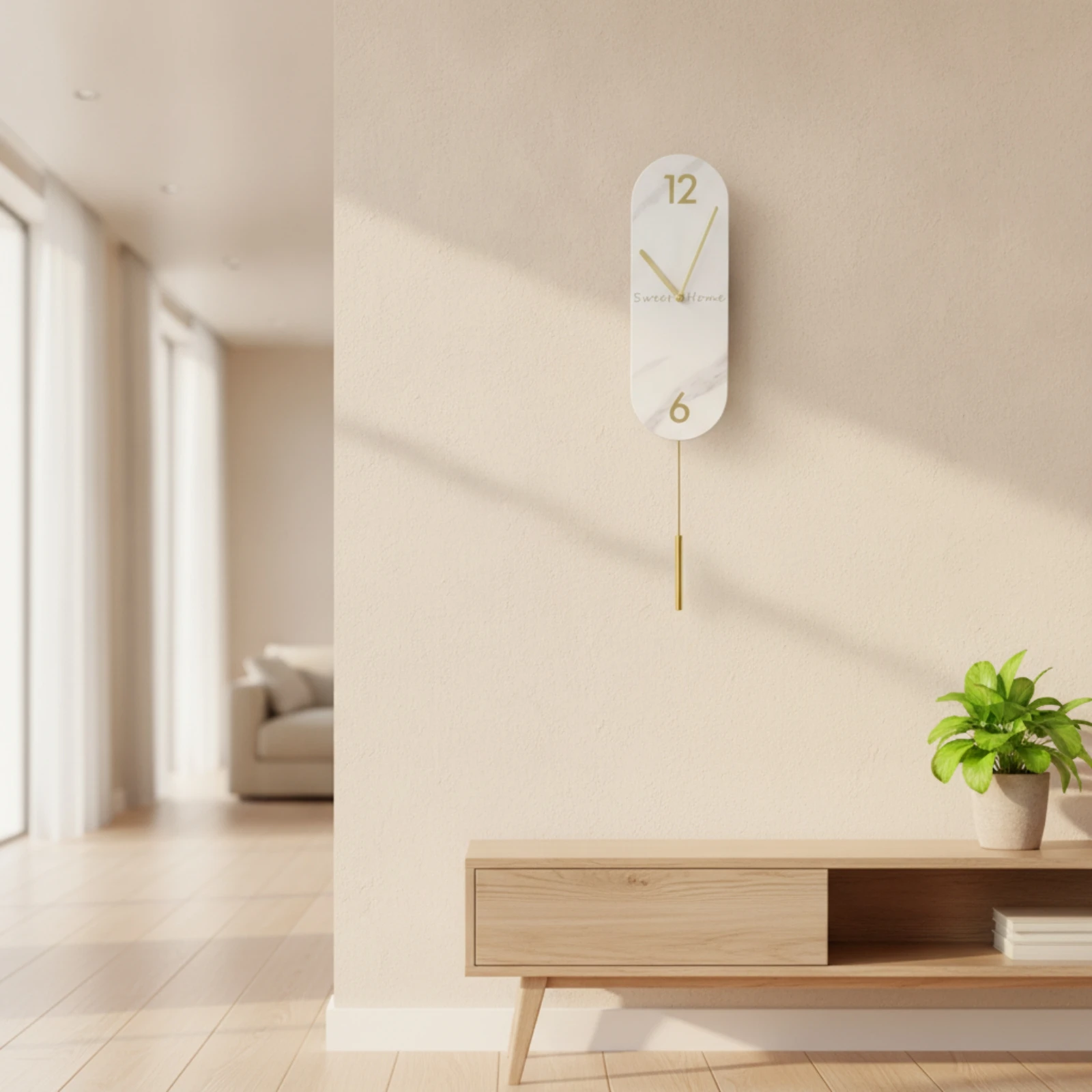 Modern Pendulum Wall Clock Hanging Decorative Wall Clock with Pendulum Slim Metal for Living Room, Hallway