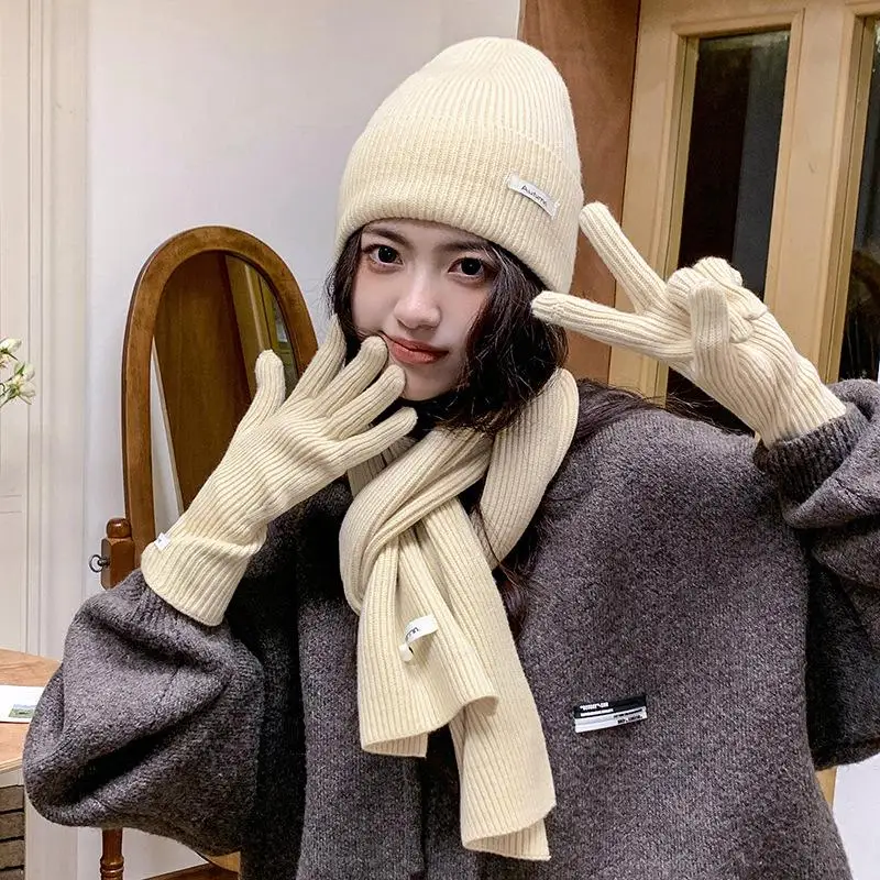 محبوك الشتاء وشاح امرأة بلون قبعة وشاح قفازات المرأة يندبروف الكبار ثلاث قطع مجموعة موضة المرأة وشاح طقم قبعات