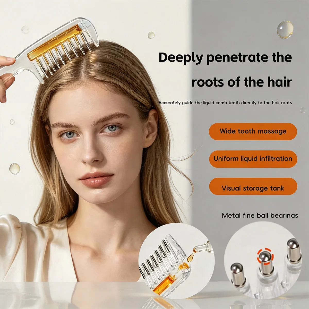 Unisex Transparent Scalp Massage Comb Built In Liquid Tank Rolling Metal Teeth Essential Oil Applicator for Hair Growth & Beard