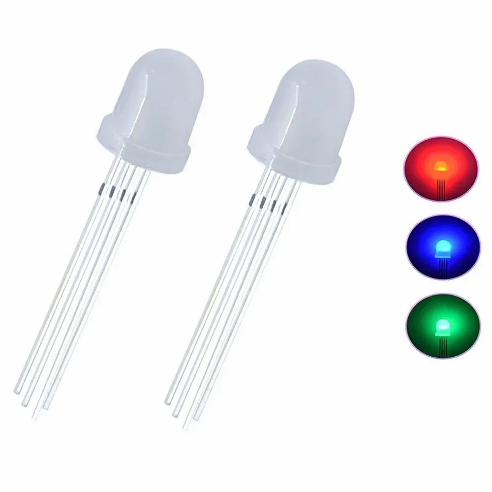 50Pcs 10mm RGB LED Diode Lights Diffused Common Anode 4pin Bright Emitting Lamps Electronics Components