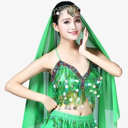 1pc Sequin Tassel Halter Top Bra Sexy Latin Belly Dance Costume Exotic Oriental Performance Party Night Club Bar Raves Dancewear