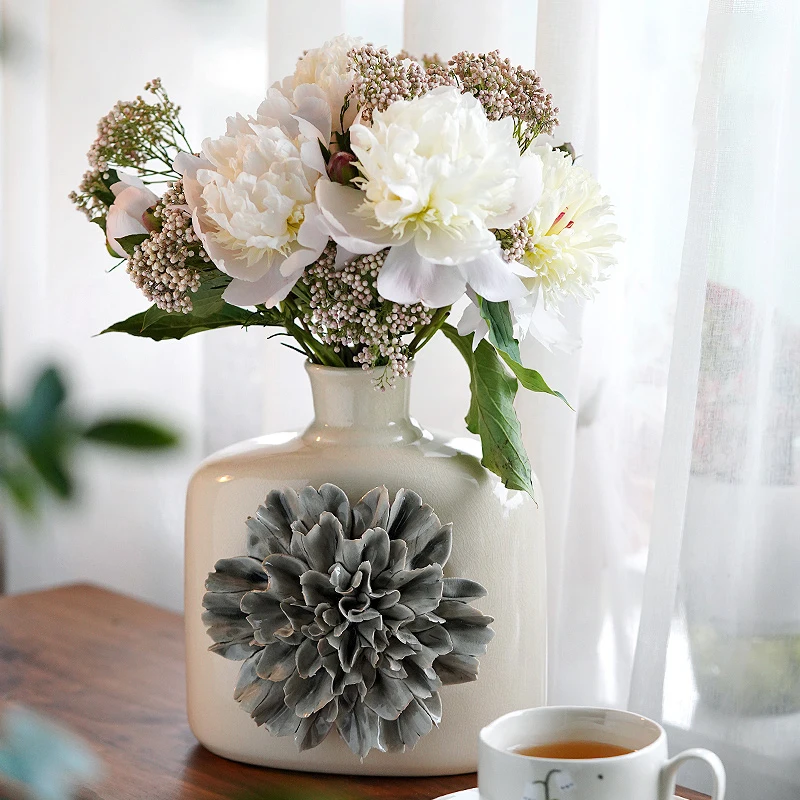 Vintage Ceramic Vase Home Flower Vase Hand-kneaded Home Decorations Living Room Study Desktop Ornaments Square Flower Bottle