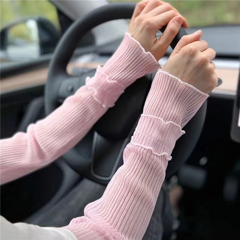 

Women Summer Long Lace Mesh Fingerless Gloves Sun Protection Arm Sleeves Driving Cycling Breathable Mittens Oversleeve