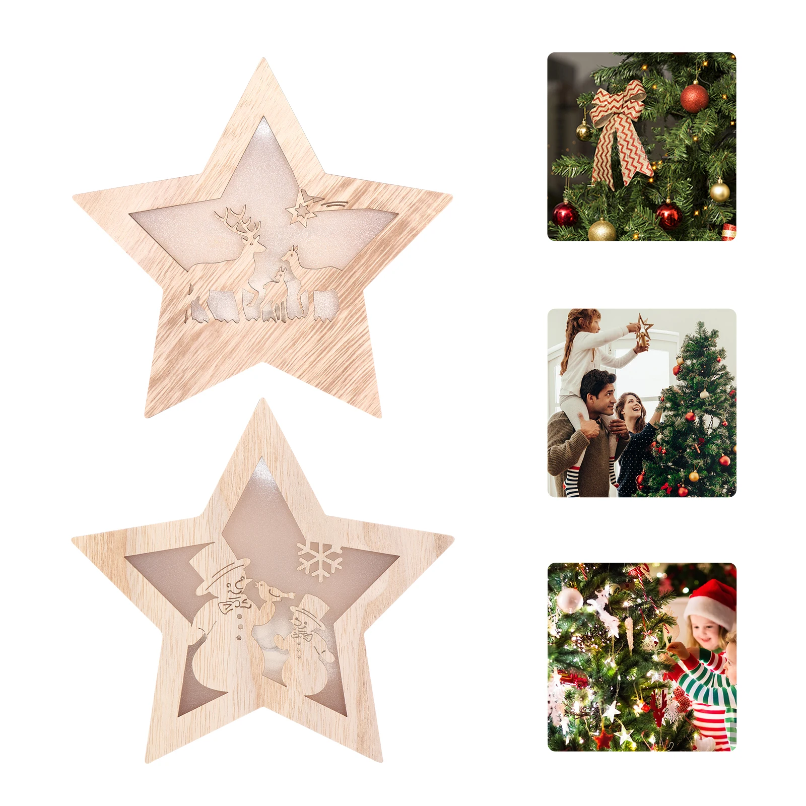 

2 Pcs Wooden Craft Lamp Ornament Decorations Light Five-pointed Star Ornaments Christmas Supplies Xmas