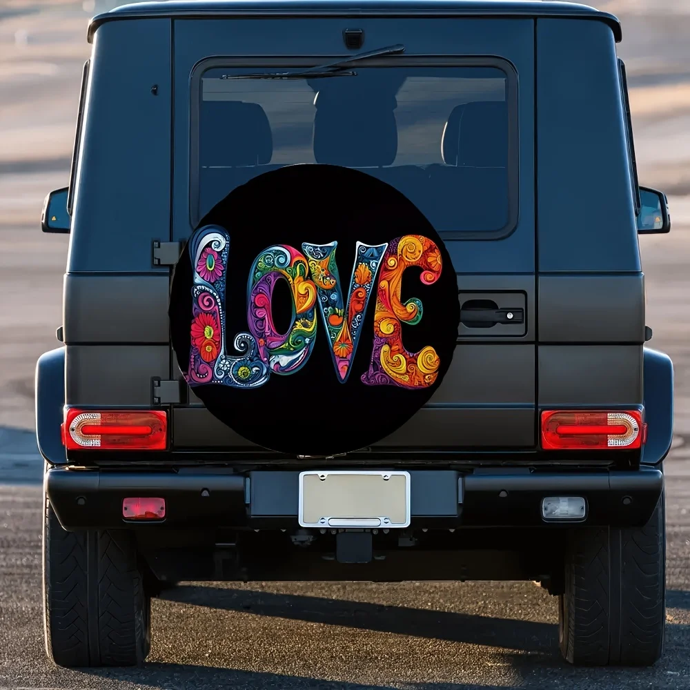 Colorful Love Letter Spare Tire Cover Polyester Waterproof Auto Accessories RV Wheel Protector