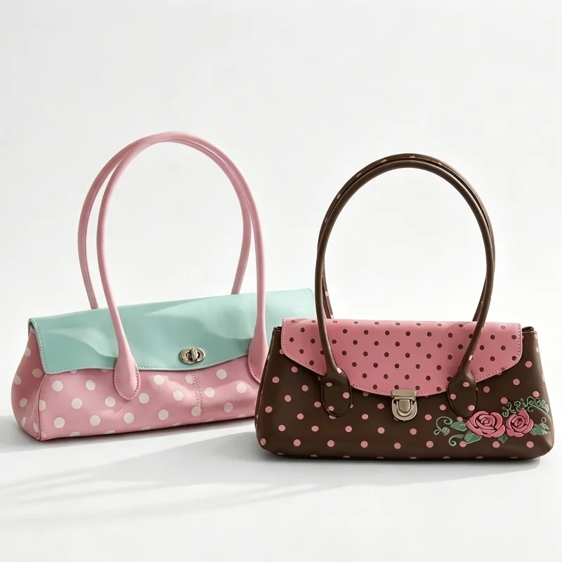 Retro Polka-dot Jelly Bag Women With Rose Print Y2k Fashion Underarm Bag Lightweight Pu Sweet Girly Shoulder Bag Handheld Tote 