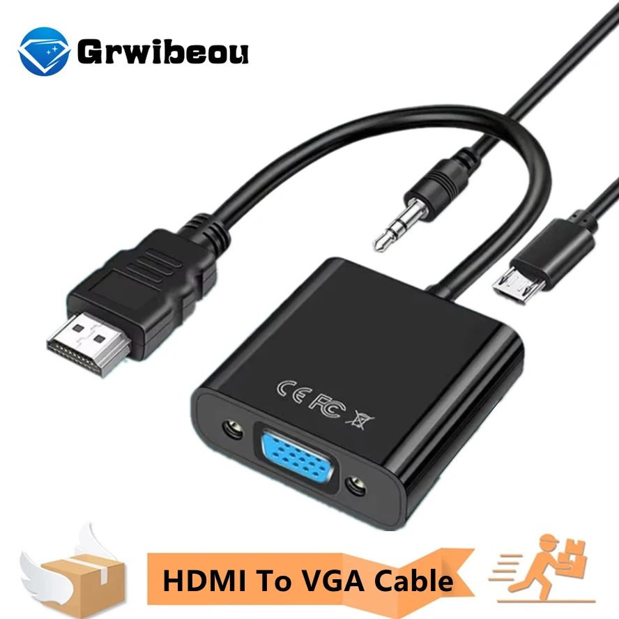 HD 1080P HDMI-compatible To VGA Cable Converter HDMI-compatible Male To VGA Female Adapter for Tablet laptop PC Projector TV