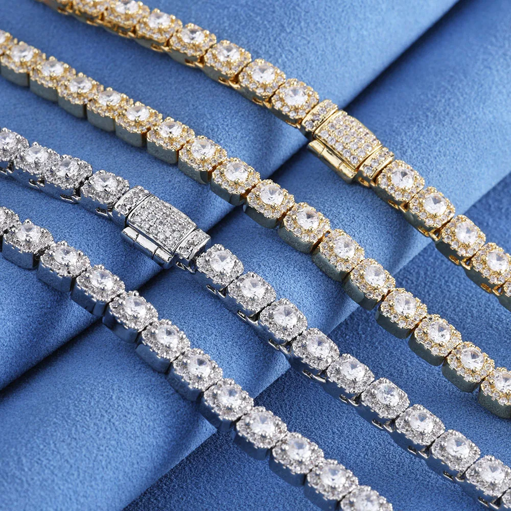 5mm NUOYA Clustered Tennis Chain Necklace 925 Silver Iced VVS Moissanite High Quality Bling Hip Hop Jewelry..