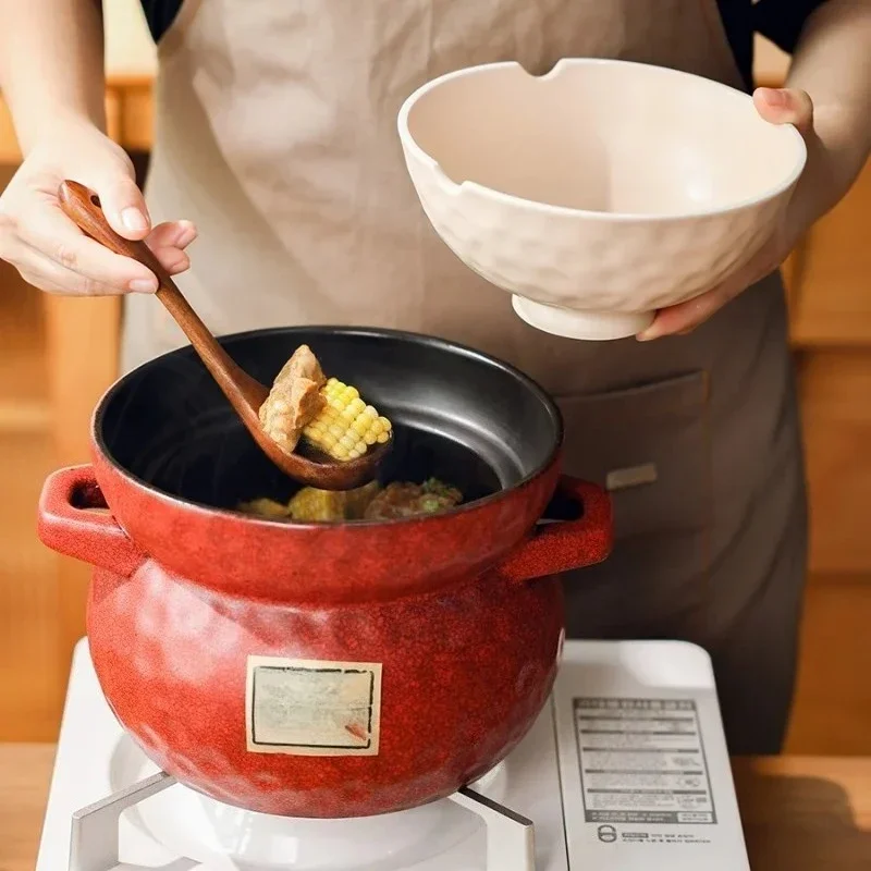 Japanese Clay Casseroles Stew Pot Domestic Gas Casserole Soup Pot Open Fire Shallow Pot Ceramic Rice Cooking Pan for Gas Stove