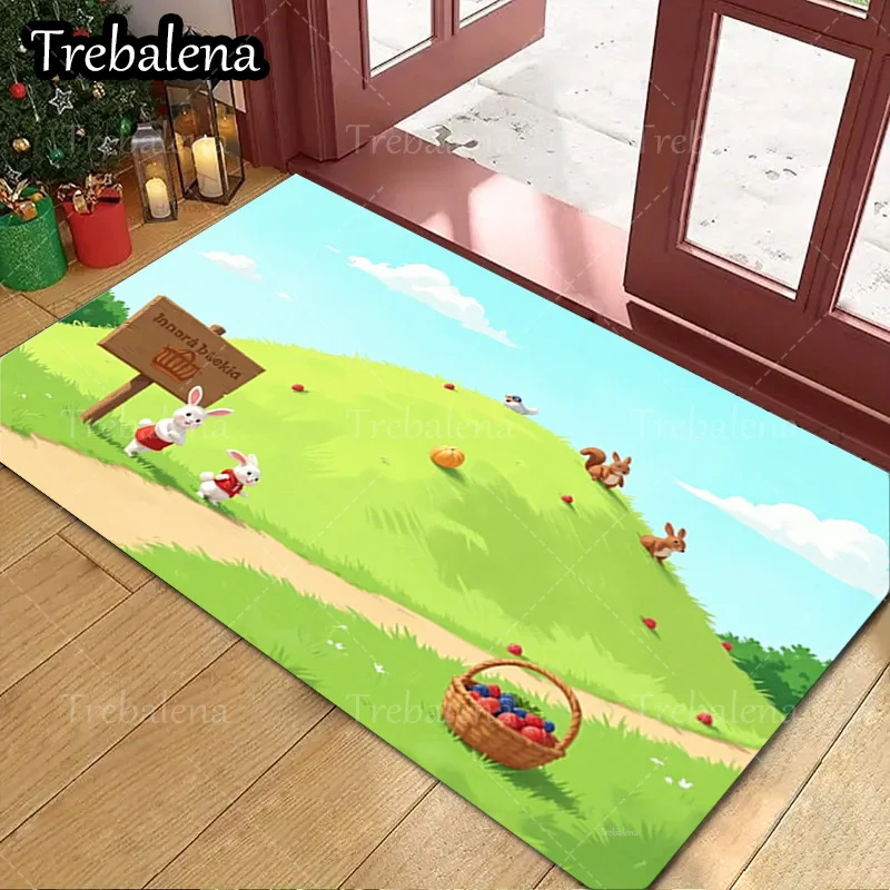 

1pc Welcome Door Mat Cute Bunny Easter Egg Hunt Doormat Farmhouse Decorative Rug For Home Entrance