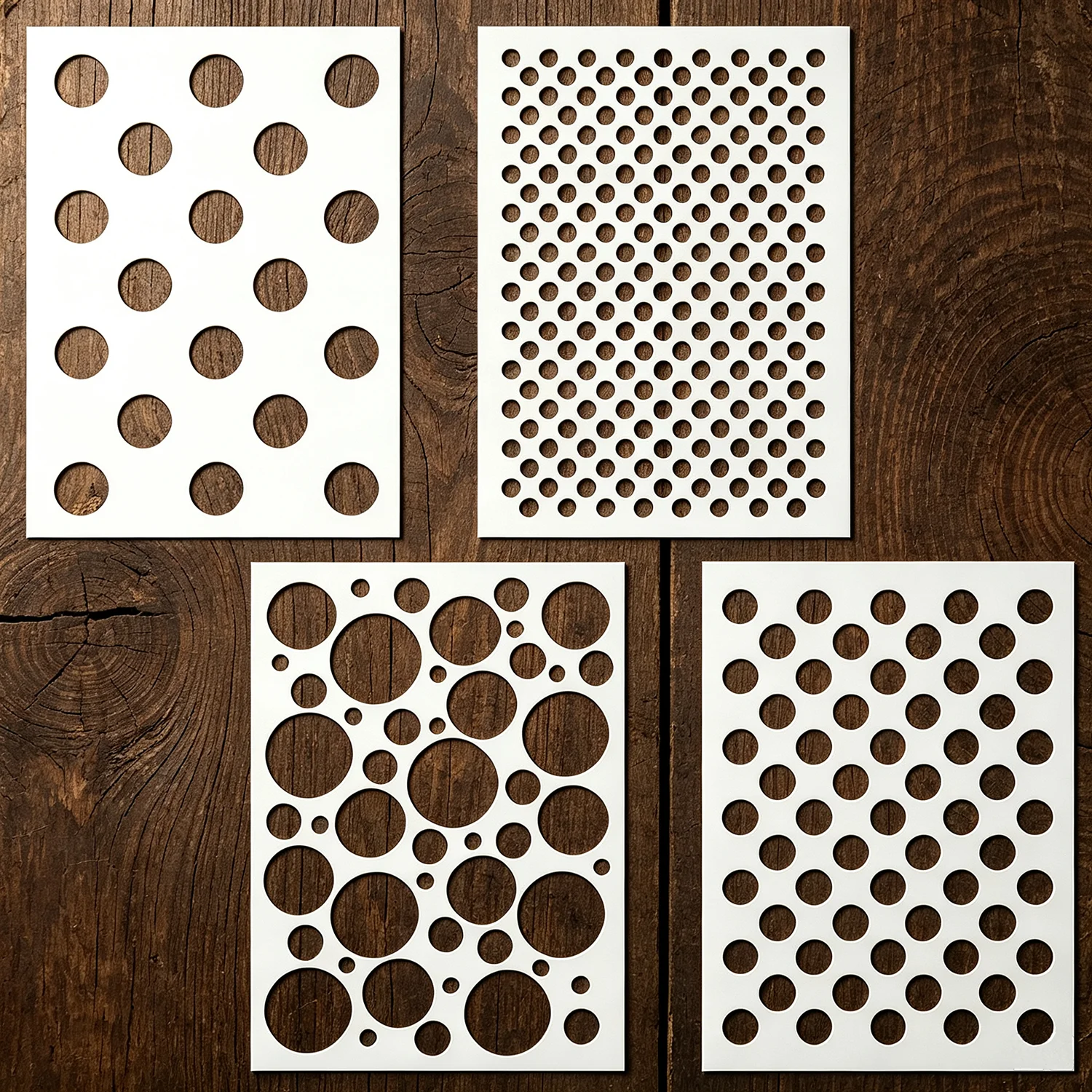 4pcs Reusable Circles Dots Stencils Polka Dot Stencils Plastic DIY Art Craft Round Shapes Template Starburst Painting Template