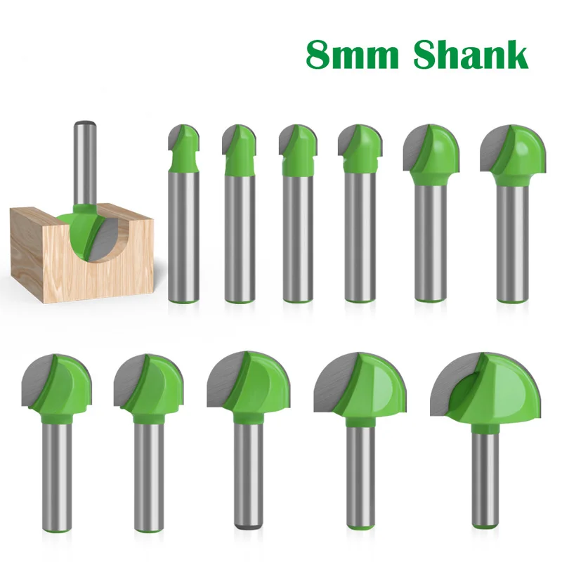 

Round Bottom Over Nose Router Bit Set Carbide Ball End Mill 8mm for Wood Woodworking R Corner Half Round Lace Ball Knife