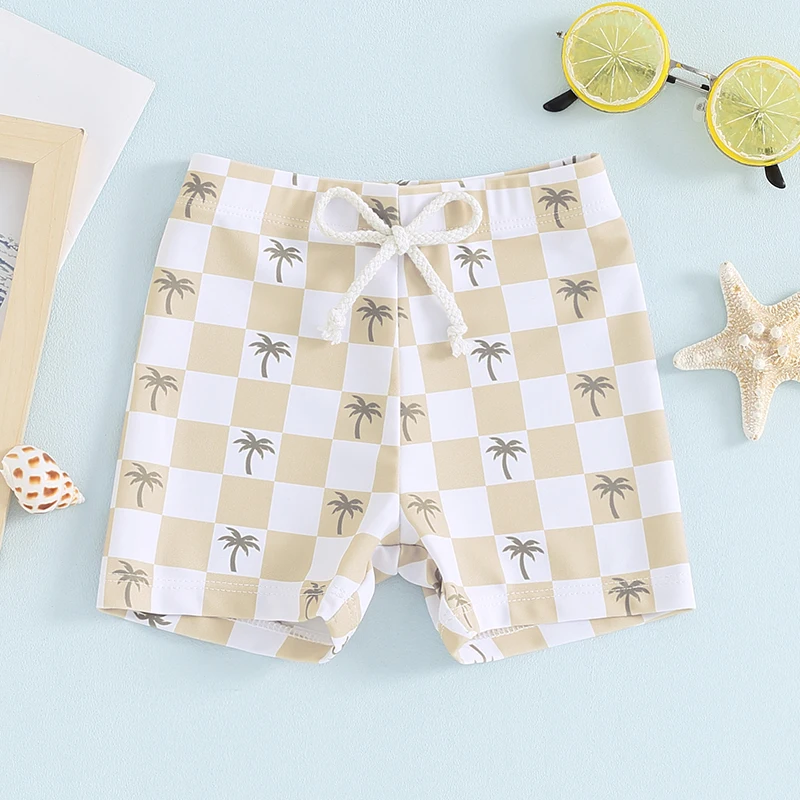 6M-4T Kids Boys Swim Trunks Summer Dinosaur/Plaid/Turtle Print Elastic Drawstring Board Shorts Toddler Swimwear Bathing Suit