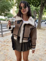 TRAFZA-Veste d'Hiver en Velours pour Femme, Manteau Court à Fermeture Éclair, Streetwear Vintage, Tendance, 2024