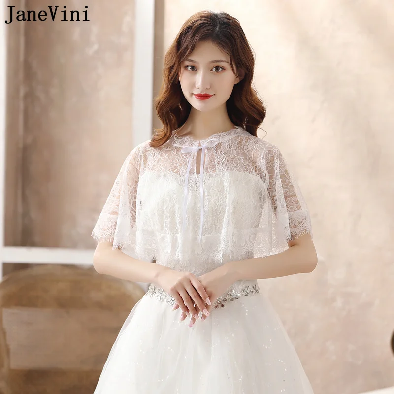 

JaneVini New White/Black Lace Bridal Capes Wraps Summer Wedding Dress Bolero Novia Women Jacket Shrug Stoles étole femme mariage