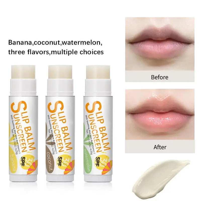 Natural Lip Balm Lip Care Products SPF 30 Sunscreen Fruit Flavor Lip Balm Long-Lasting Moisture Lip Balm Sticks For Cracked Lips