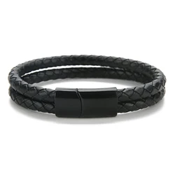 New Vintage Double Layer Braided Leather Bracelet for Men Women Magnetic Clasps Bracelets Punk Charm Men Fashion Jewelry