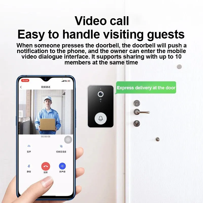 Intelligent Wifi Night Vision Low-Power Vga Visual Doorbell App Remote Language Intercom Mobile Push Notifications