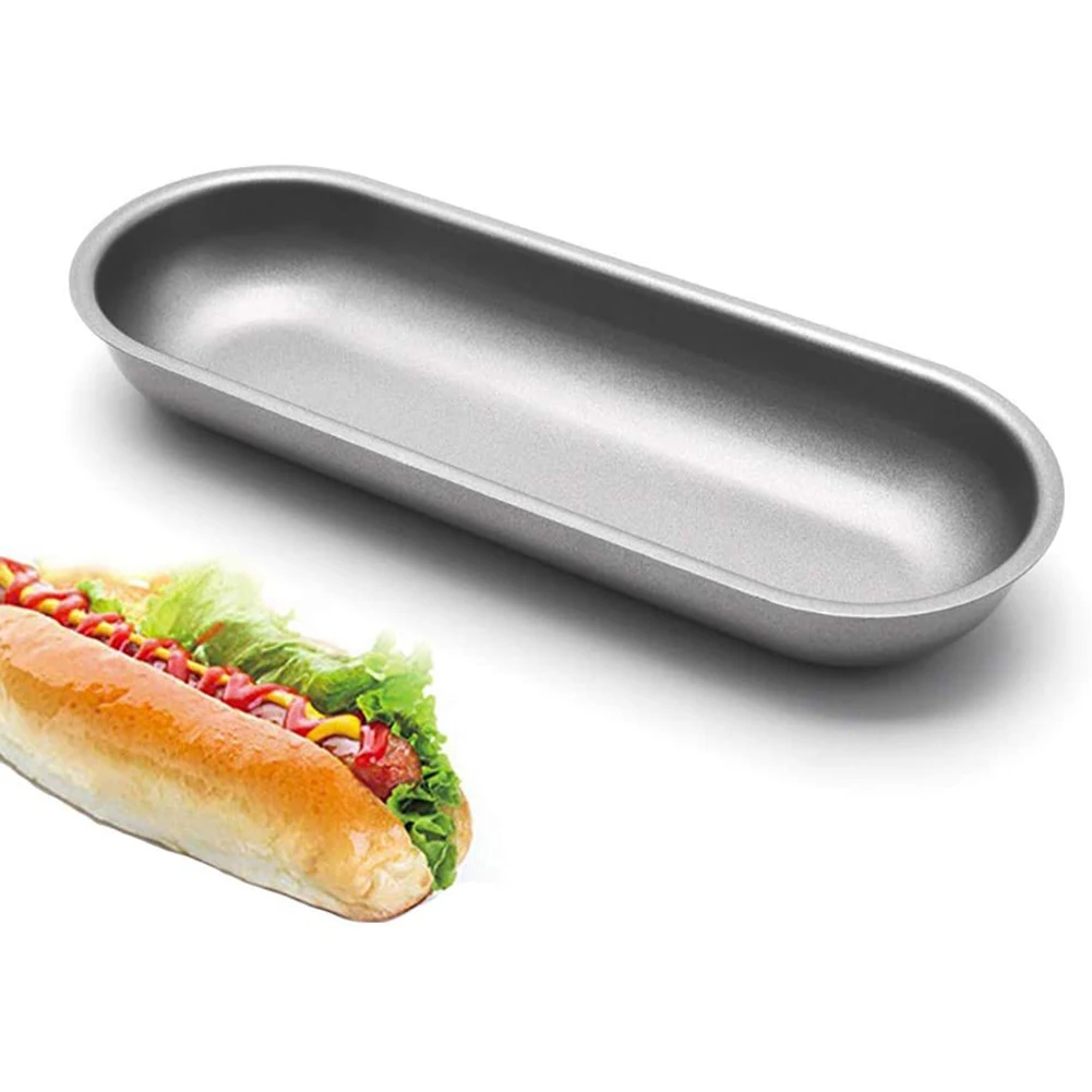Hot Dog Mold Carbon Steel Sausage Molds Non Stick Bakeware Oval Hotdog Bun Baking Pan for DIY Homemade Bread Tool 3Pcs